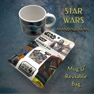 Star Wars MANDALORIAN Coffee Mug and NWT Reusable Shopping Bag Bundle
